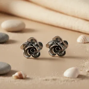Pendientes de Botón de Flor de Rosa de Plata de Ley 925 Chapados en Oro de Moda para Mujer con Diamante para Boda o Compromiso, Joyería Geométrica, Regalo - Product Image 1