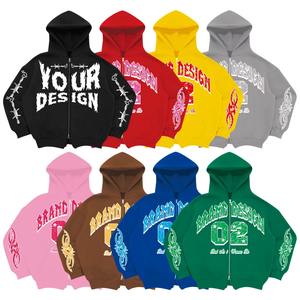 Unisex Heavyweight Cotton Double Zip Knit Fleece Sweatshirt Custom High Quality Vintage Print Acid Wash Technique Front Winter - Product Image 2