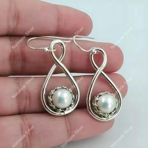 Boucles d'oreilles pendantes en argent sterling 925 faites à la main avec perles, bijoux pierre de naissance de juin pour elle, cadeau parfait pour anniversaire - Product Image 6