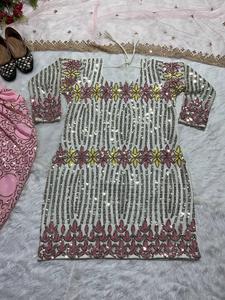 Nuevo diseñador de ropa de fiesta Faux Georgette Heavy Sequence bordado Top y Dhoti Salwar con borde de encaje elegante Dupatta Suit Set - Product Image 3