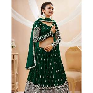 Atractivo Lehenga Choli de Georgette con Lentejuelas Verdes y Bordado Zari, Listo para Usar, para Mehendi, Ropa de Boda - Product Image 6
