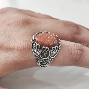 Nouvelle Arrivée Bague pour Homme en Pierre Naturelle Pierre de Soleil de Feu, Bague Pierre de Naissance, Toutes Tailles, Bijoux Vintage Ottoman, Bague en Argent Sterling 925 - Product Image 3