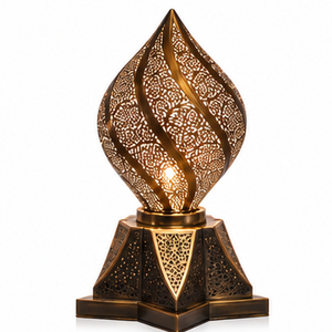 Lámpara de Mesa Metálica Marroquí Hecha a Mano Farida Hookahs, Linterna Decorativa con Filigrana, Diseño Intrincado de Hojas Perforadas, Origen Egipcio - Product Image 6