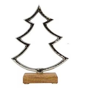 Sapin de Noël antique argenté avec base en bois pour fête à domicile avec étoile sur le sommet Cadeau de Noël - Product Image 5