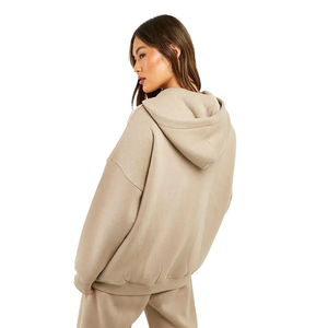 Lourd surdimensionné 100% français éponge épais polaire marron coton femmes pull fermeture éclair à capuche, sweat - Product Image 4