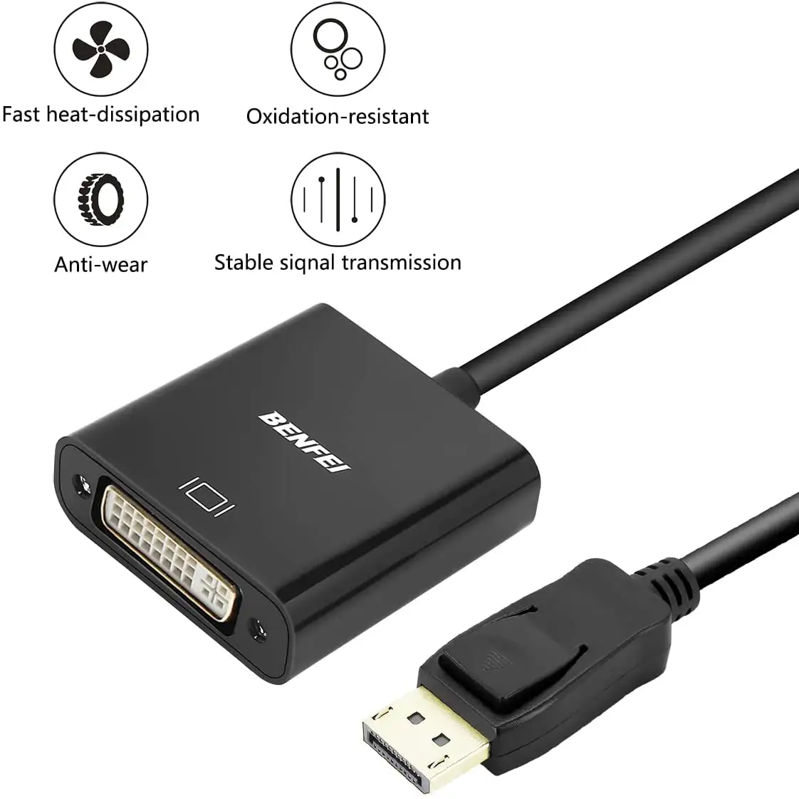 Displayport Naar Dvi DVI-D Single Link Adapter, Benfei Display Port Naar Dvi Converter Man-vrouw Black Kleur