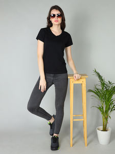 Haute qualité 100% coton été femmes col en v T-Shirt respirant décontracté à manches courtes blanc doux t-shirts nouvelle femme écologique - Product Image 2