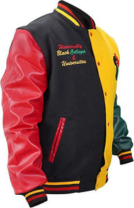 Veste de baseball varsity tendance ODM 2025 pour hommes, prix de gros, manches en cuir, logo frontal, design graffiti, vestes pour hommes - Product Image 6