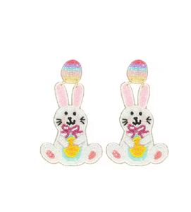 Pendientes Únicos de Cuentas de Arroz de Pascua, Conejo Blanco Bohemio, Joyería Étnica Hecha a Mano para Mujer - Product Image 3