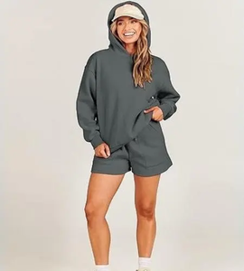 Tenue décontractée 2 pièces pour femmes Sweat à capuche à manches longues et pantalon pour automne hiver haut court de couleur unie - Product Image 6