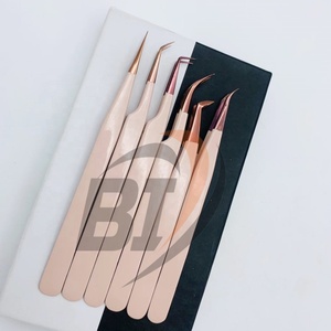 แหนบต่อขนตาสแตนเลสปลายแหลมสีโรสโกลด์แบบมืออาชีพ - Product Image 3