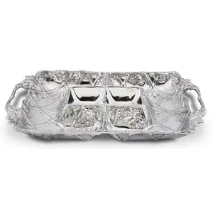 Plateau en métal artisanal de qualité supérieure pour accessoires de maison de luxe, plateau de décoration intérieure avec base à double texture par Zahid Exports India - Product Image 3