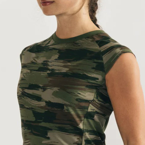 Camiseta de algodón 95% con cuello redondo para mujer, Top ajustado con mangas de licra, cuello redondo con forma de raglán, de lona con cuello redondo, 5% - Product Image 6