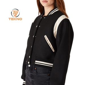 <b>Women's</b> High Quality Durable Breathable Cotton Varsity <b>Jacket</b> with Rib Knit Collar Full Sleeves Long Clothing with OEM Service - Product Image 1