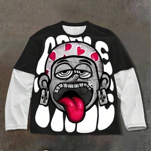 Camiseta Corta de Manga Corta con Estampado de Letras DTG Personalizado, Estilo Hip Hop, Hombros Caídos, Doble Capa, Corte Cuadrado, para Hombre, 100% Algodón - Product Image 1