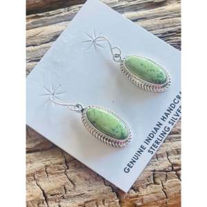 Navajo Gaspeite & Sterling <b>Silver</b> Drop <b>Earrings</b> Elegant <b>Dangle</b> Jewelry - Product Image 1