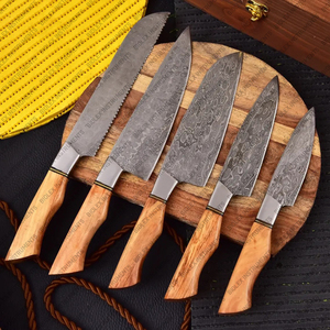 Cuchillo de carnicero de Chef, cuchillo Santoku de corte de alto carbono G10, mango de acero inoxidable, madera roja y cuerno de Búfalo, juego de cuchillos clásicos - Product Image 1
