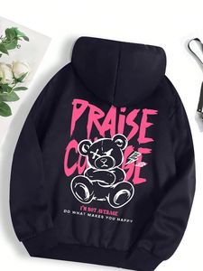 Cool Little Bear Cartoon Printing Hoody para mujer moda cálida Streetwear personalidad otoño nueva sudadera polar - Product Image 2