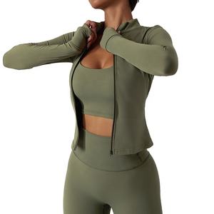 2024 nu sentiment femmes coupe ajustée fermeture éclair complète Yoga Gym Fitness à manches longues Yoga costume pour femme vêtements de sport entraînement veste à glissière - Product Image 3