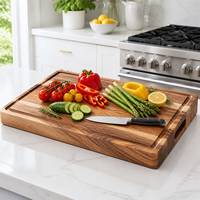 Planche à découper extra large en bois d'acacia épais avec rainure profonde pour les jus et poignée latérale pour la cuisine