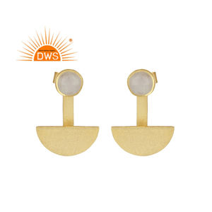 Mejor Venta de plata esterlina chapado en oro Natural Arco Iris Luna piedra Piedra Media luna diseño pendiente joyería fabricante - Product Image 1