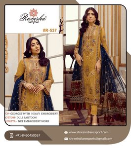 Salwar Kameez Tradicional Indio de Georgette y Seda Sin Coser, Diseño Moderno, Bordado Intenso, Multicolor, Talla Única - Product Image 6