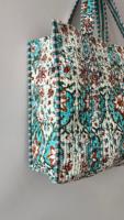 Sac fourre-tout matelassé en coton doublé pour femme indienne, avec fermeture éclair, motif brodé, motif uni, sac à bandoulière