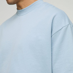 Custom <b>Men's</b> 100% <b>t</b> <b>Shirt</b> Cotton <b>Heavyweight</b> 300 Grams Shoulder Streetwear Blank Mock Rib Neck <b>T</b>-<b>shirt</b> for <b>men</b> DDP Shipping - Product Image 3