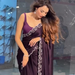 Elegante y de moda para bodas y fiestas Georgette Cut Work Shining Diamond Saree con blusa Traje de diseñador de alta calidad para mujeres - Product Image 1