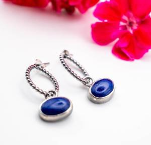 Boucles d'oreilles Boho interchangeables modernes en argent sterling 925 avec lapis-lazuli ovale en pierre naturelle pour mariage et fête - Product Image 3