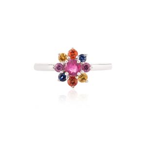 Bijoux en or blanc massif 14 carats de la meilleure qualité, bague fleur en pierres précieuses faites à la main pour les mariages et les fêtes - Product Image 1