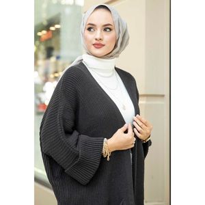 Cárdigan de punto antracita para tallas grandes Cachemira informal larga a rayas con decoración de botones para la temporada de otoño e invierno - Product Image 3