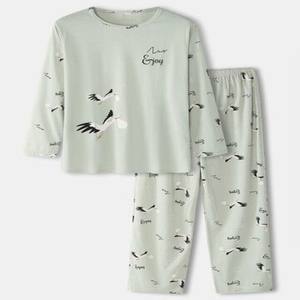 Pantalon deux pièces en coton élastique imprimé de lettres d'animaux de dessin animé pour femmes de grande taille - Product Image 1