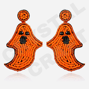 Pendientes de cuentas de naranja de calabaza de Halloween para mujer, Material de tela de Color azul blanco naranja conmemorativo patriótico - Product Image 3