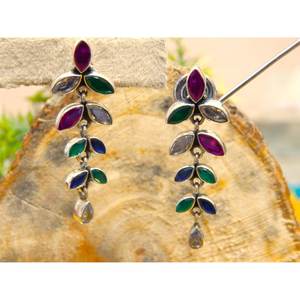 Boucles d'oreilles florales en argent sterling 925 avec pierres précieuses naturelles multiples avec cadeau d'anniversaire en diamant pour ses bijoux - Product Image 5