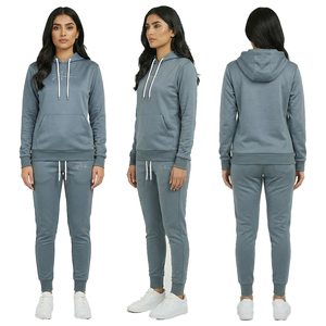 Ensemble de survêtement décontracté athlétique bleu à capuche pour femme, coupe ajustée, deux pièces, pantalon de jogging, ensemble de survêtement, streetwear, vêtements de détente, 100% coton - Product Image 1