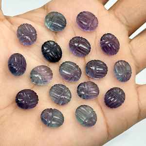 ลูกปัดสคาราบฟลูออไรต์แกะสลักด้วยมือ ขนาด 12 มม. ฟลูออไรต์ธรรมชาติ รูปทรงแมลง อัญมณีสำหรับทำเครื่องประดับ - Product Image 4