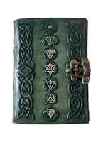 Chakra Designs Journaux en cuir véritable en relief Journal d'écriture Livre de notes en cuir véritable Couverture rigide Couleur vert foncé Journal lié