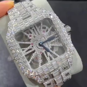 Meilleure qualité montre mécanique carrée de luxe en acier inoxydable VVS Moissanite diamant glacé entièrement blanc clouté nouveauté 20mm - Product Image 1