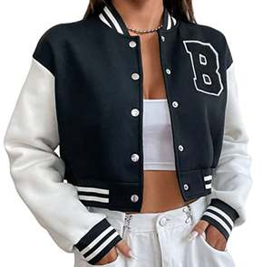 Chaqueta universitaria recortada para mujer Diseño acolchado Venta al por mayor Personalizable Rosa Púrpura Dorado Bordado Botón Decoración Otoño Corto - Product Image 1