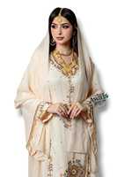 Robe longue en mousseline de soie Awais House pour femme, col en V, brodée, modeste, simple, unie, à manches longues