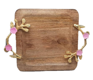 Bandeja de Servir de Madera de Acacia con Asa de Metal, Bandejas Rectangulares de Madera para Servir, Bandejas Decorativas - Product Image 1