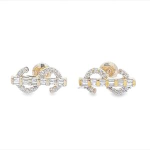 Stonewels Luxury Gold Baguette Zircon Dollar Stud <b>Earrings</b> Hip-Hop <b>Bling</b> Statement Jewelry IGI Certified - Product Image 1
