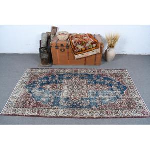 Alfombra Turca, Alfombra Decorativa Vintage de 3.6x6.46 pies, Alfombra Abstracta Azul y Roja - Product Image 2