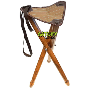Tabouret pliant en bois massif fait à la main en plein air randonnée Camping chasse cuir trépied chaises en usine raisonnable meilleur prix - Product Image 1