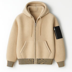 Sweats à capuche surdimensionnés en sherpa 100 % coton personnalisés avec poche sur la manche, bordure côtelée contrastée, anti-boulochage, tendances mode hiver 2025 - Product Image 3