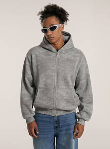 Pull à capuche d'hiver en polaire pour hommes, motif solide, noir, éponge française, col à capuche avec fermeture éclair, tailles hautes disponibles, vente en gros - Product Image 5