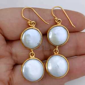 Coin Pearl <b>Earrings</b>, 18k gold filled Sterling Silver <b>Dangle</b> <b>Earrings</b> - Product Image 4