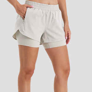 Vente chaude unisexe taille haute Yoga Shorts Double couche Shorts de course poches décontracté solide écologique Service OEM disponible - Product Image 1