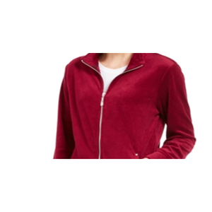 เสื้อแจ็คเก็ตผู้หญิง Karen Scott แบบกลับด้านได้ สีม่วง ผ้ากำมะหยี่ ซิปด้านหน้า สไตล์บอมเบอร์ วาร์ซิตี้ มีฮู้ด คอตั้ง ไซส์ XL สีพื้น - Product Image 2